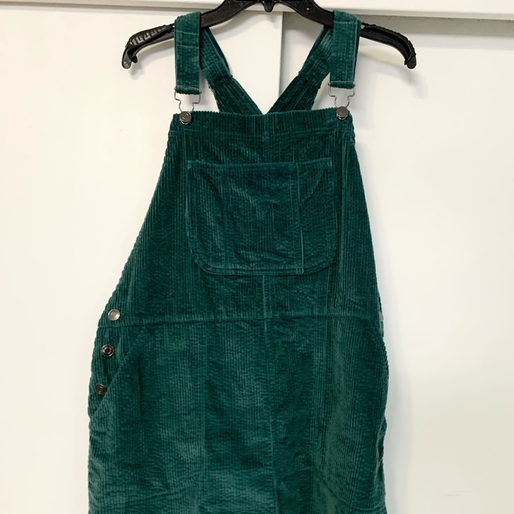 Green corduroy overall dress